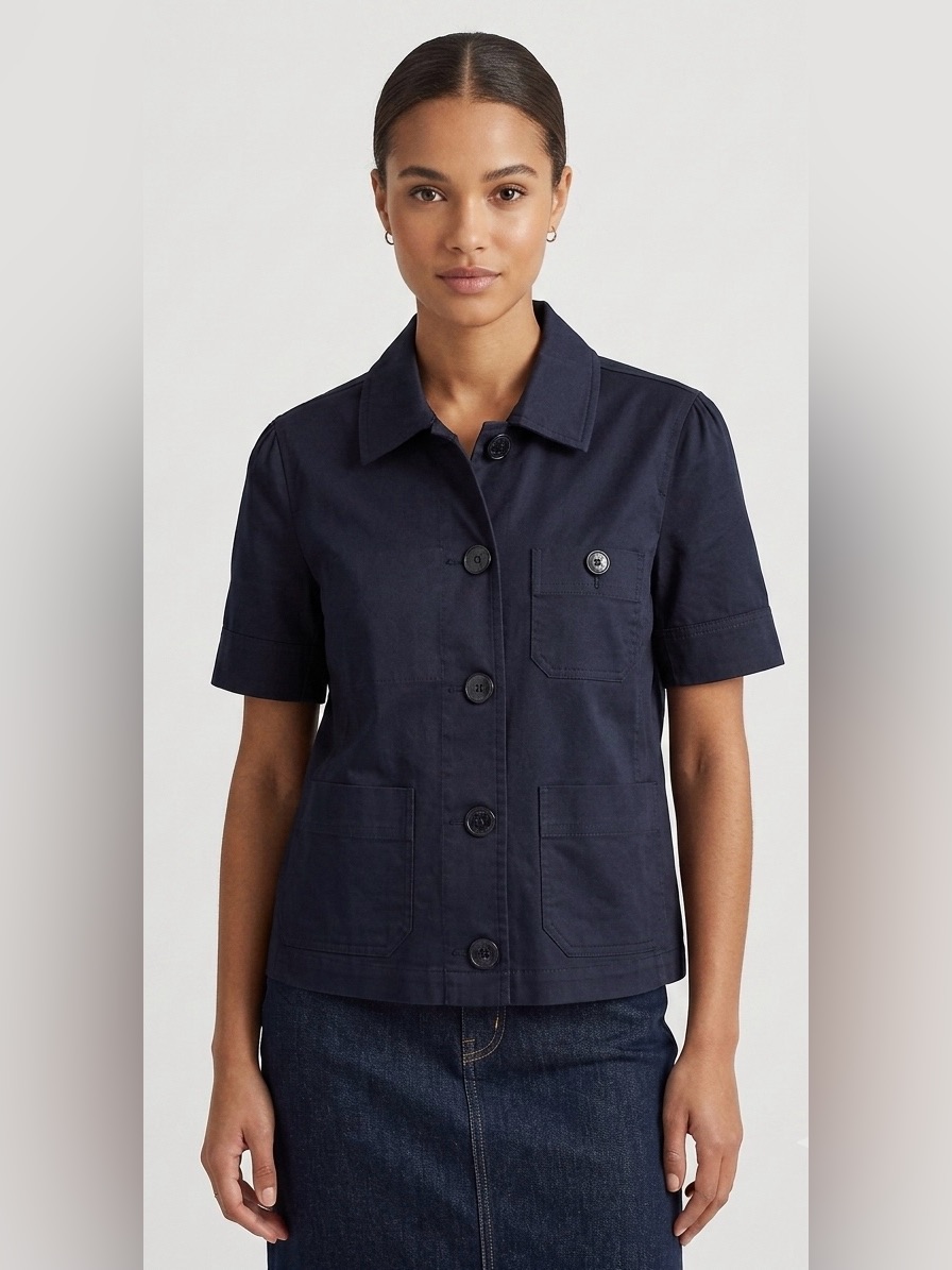 Lauren Ralph Lauren Black Short Sleeve Utility Jacket Blouse Size M Pockets